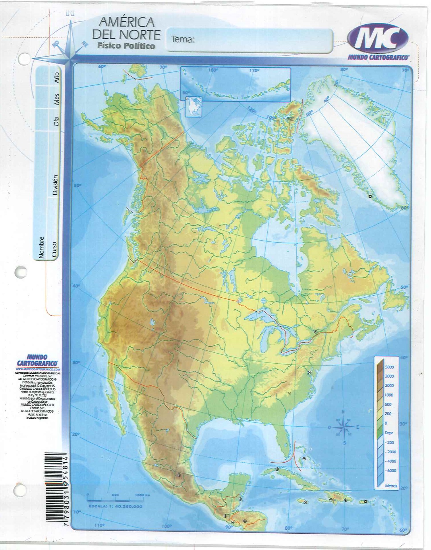 Mapa N3 De America Del Norte Fisico Politico 